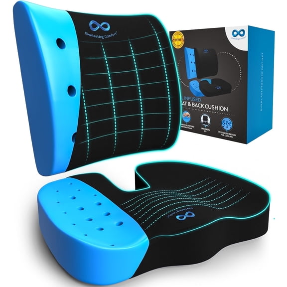 Everlasting Comfort Office Chair Seat Cushion & Lumbar Support Pillow Combo – Gel Memory Foam