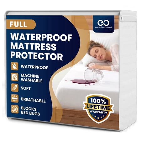 Everlasting Comfort Full Mattress Protector, Waterproof Bed Bug & Mite Protection Cover