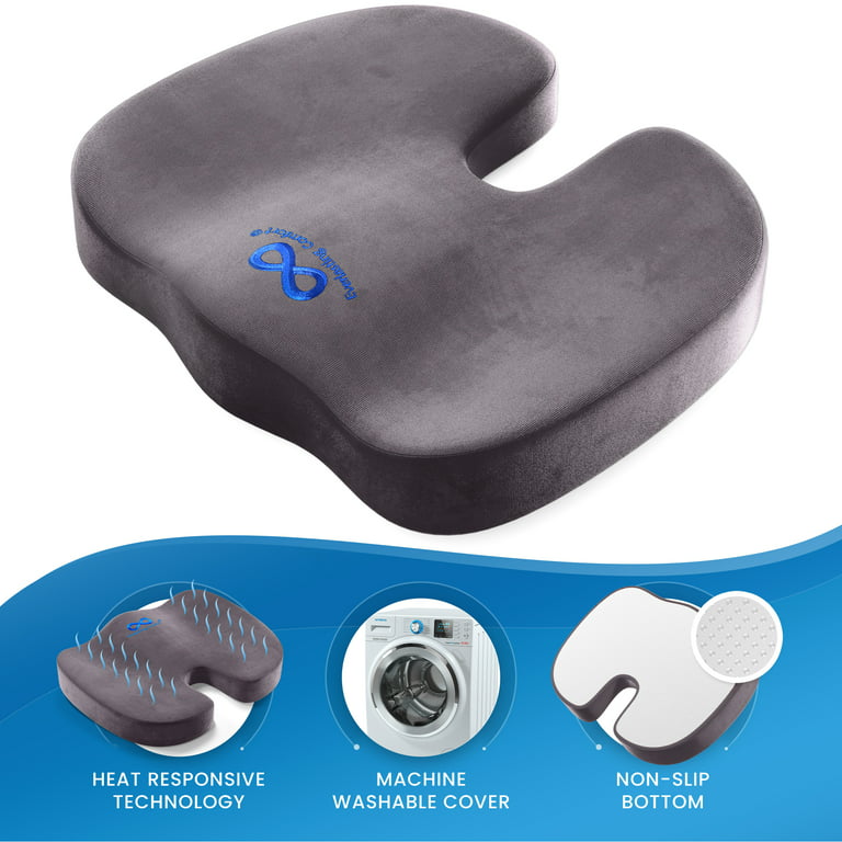 Everlasting Comfort Seat Cushion, Pain Relief for Legs, Hips, and Back,  Pure Memory Foam (Gray)