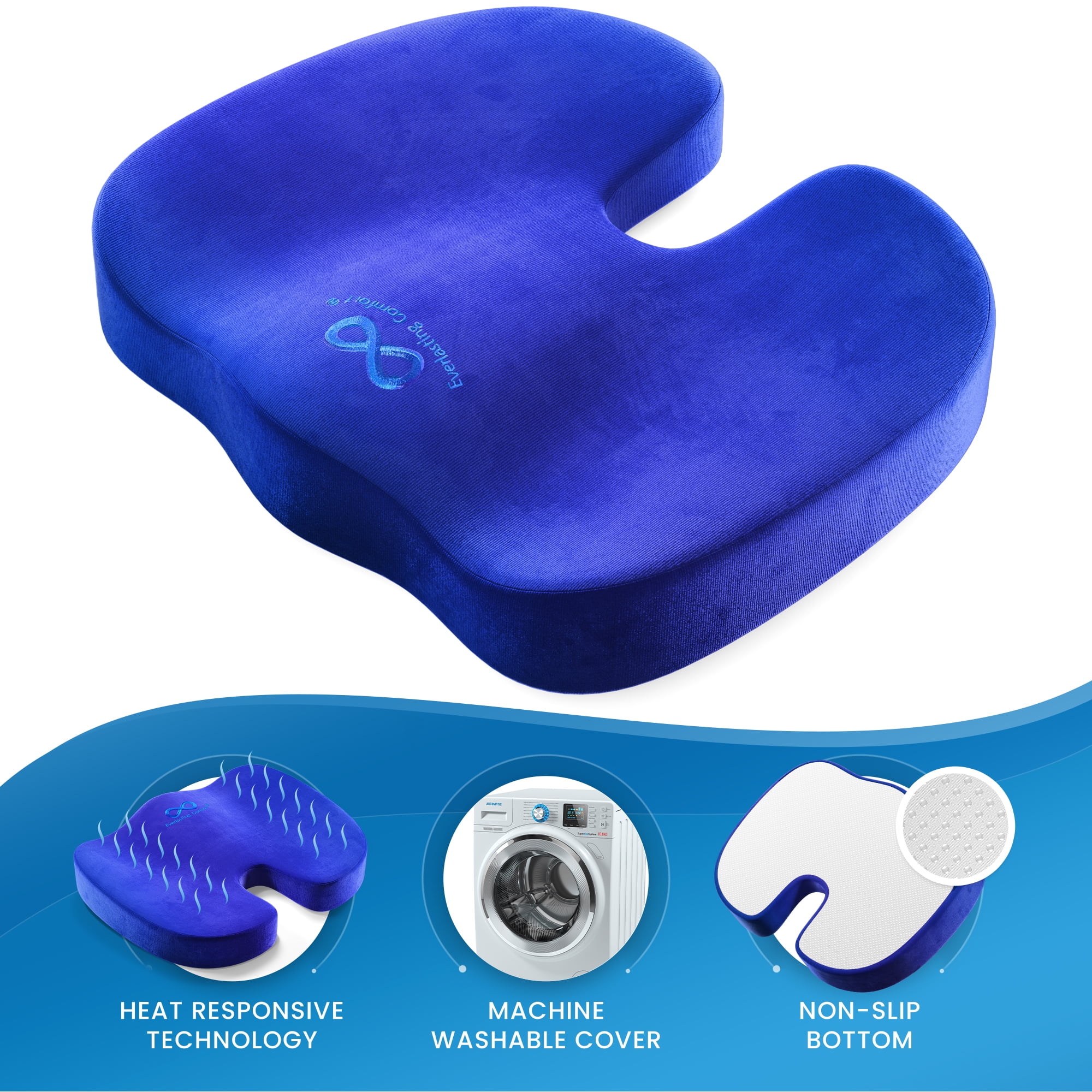 TOP COMFORT Orthopedic Patented Seat Cushion, Develop & Designed by Doctor  for Sciatica, Coccyx, Back & Tailbone Pressure & Pain Relief Memory Foam 