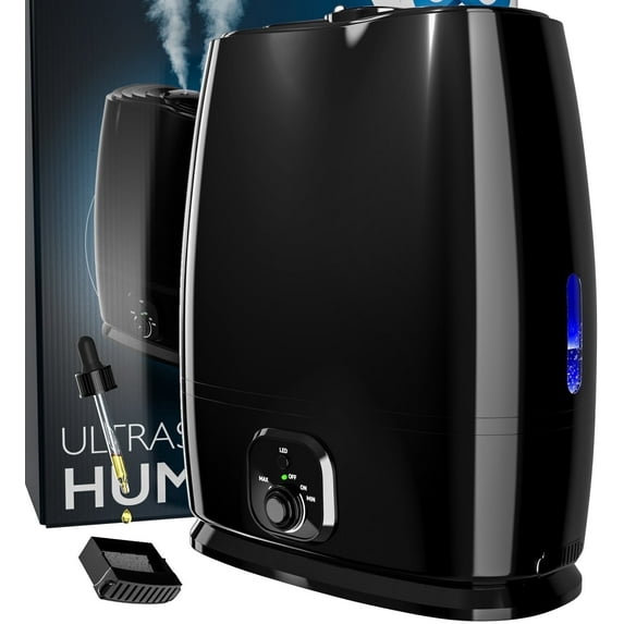 Everlasting Comfort 6L Ultrasonic Cool Mist Humidifier with Essential Oil Tray – Filterless, Quiet Air Vaporizer for Large Room, Black