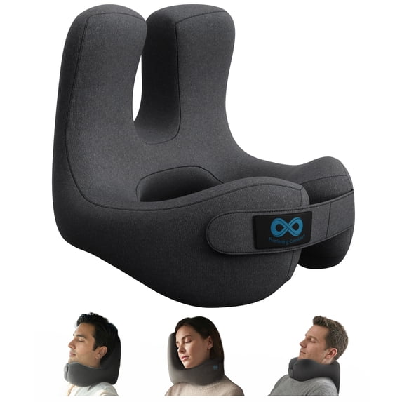 Everlasting Comfort Upgraded Airplane Neck Pillow Memory Foam Travel Headrest, Gray