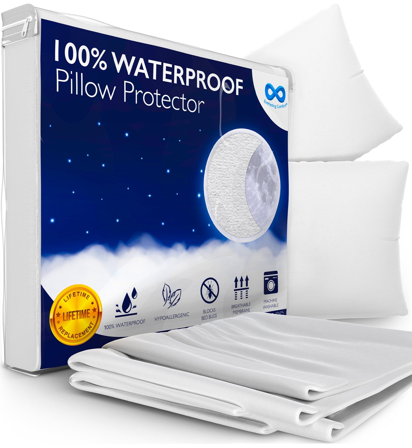 King Size Waterproof Cooling Pillow Protector by Slumberfy - Premium Skin-Safe Pillow Cover with Zipper Closure - Natural Fabric with ArcticTex