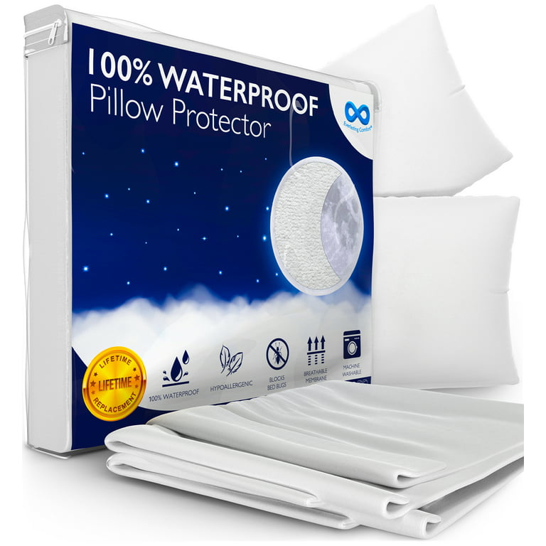 Everlasting Comfort Waterproof Pillow Protector Zippered Hypoallergenic  Pillow Cover, King 2-Pack