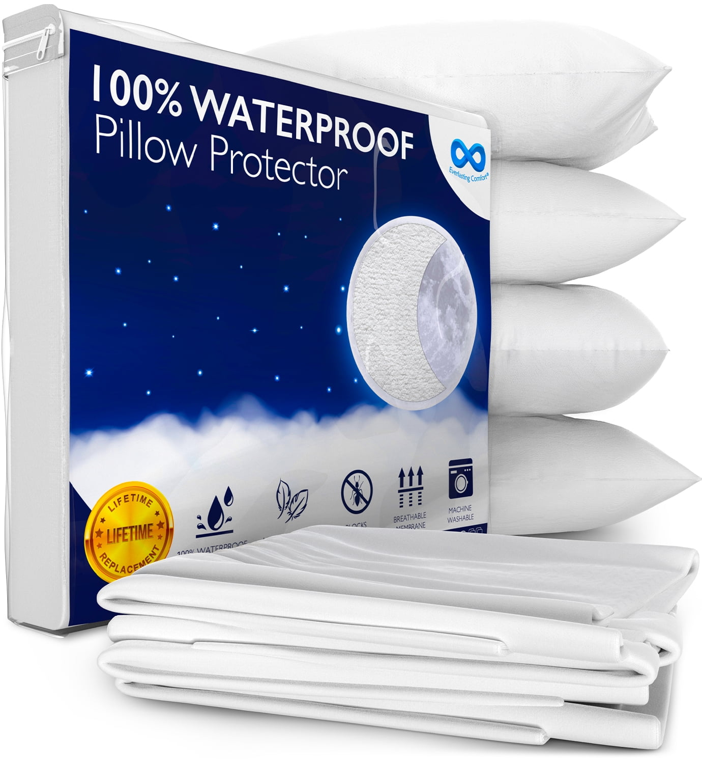 Everlasting Comfort Waterproof Pillow Protector Zippered Hypoallergenic
