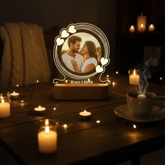 Everlasting Engagement Frame Custom LED Lamp Acrylic Plaque Wooden Base Wedding Anniversary Gift Home Decor Light