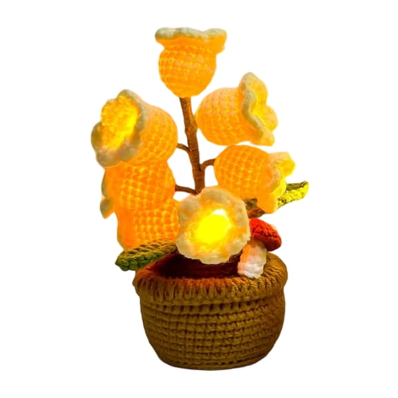 Everlasting Flower Gift Handmade Crochet Valley Potted Plant LED Night Lights for Romantics Home Decoration