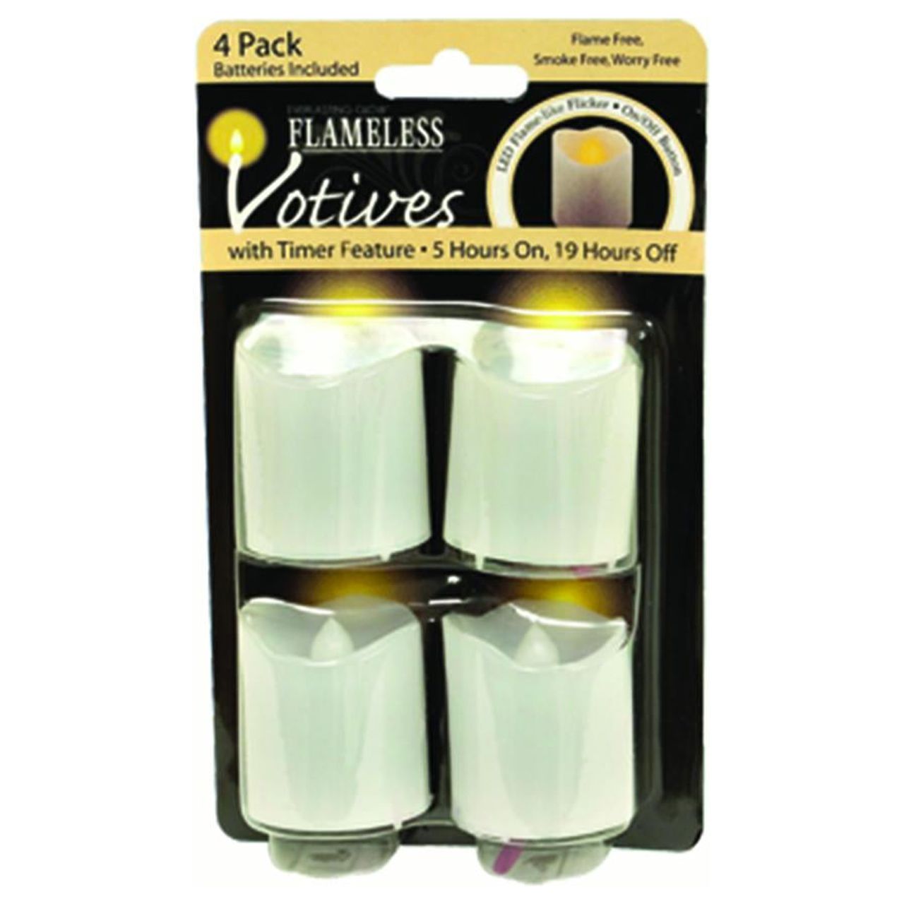 Everlasting Glow LED Votive with Soft Flicker and Timer (Set of 4), White