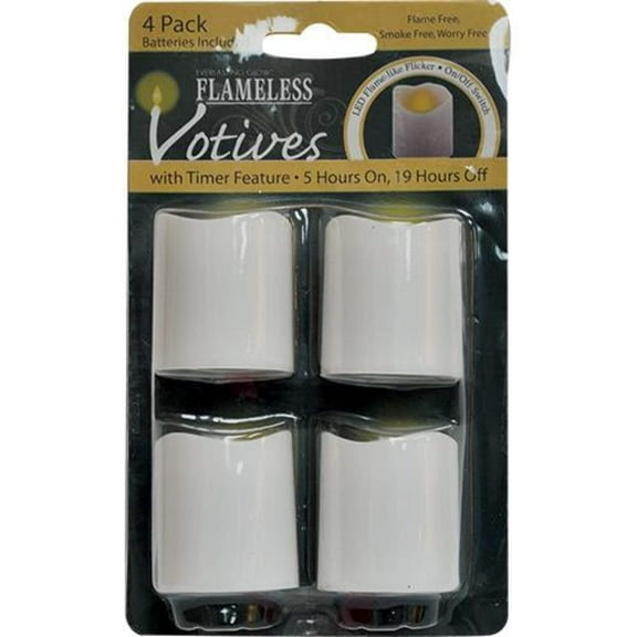 Everlasting Glow LED Votive with Soft Flicker and Timer (Set of 4), White