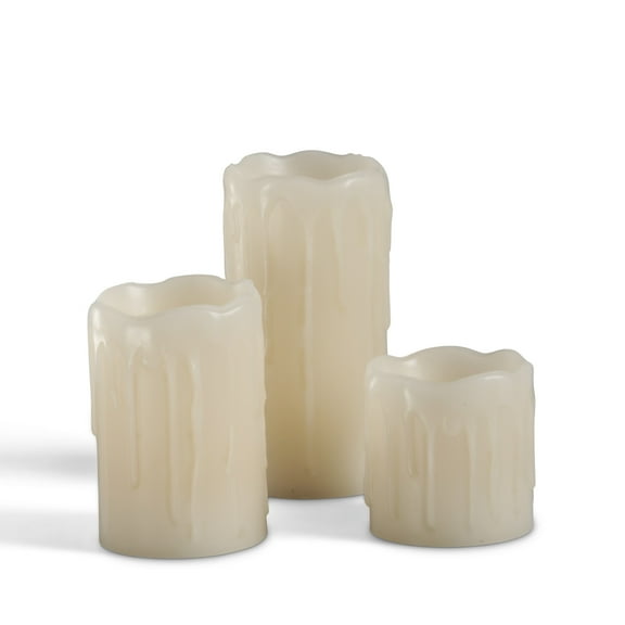 Everlasting Glow Wax Drip Votive with Soft Glow Flicker (Set of 3), Bisque