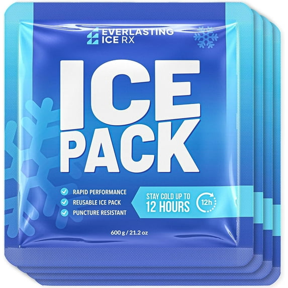 Everlasting Ice RX Rapid Performance Reusable Ice Packs for Lunch Boxes and Coolers, 21.2 oz, 4-Pack