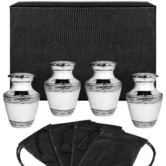 Everlasting Love White Small Keepsake Urns For Cremation Ashes In Home - Set of 4 with Velvet Bags