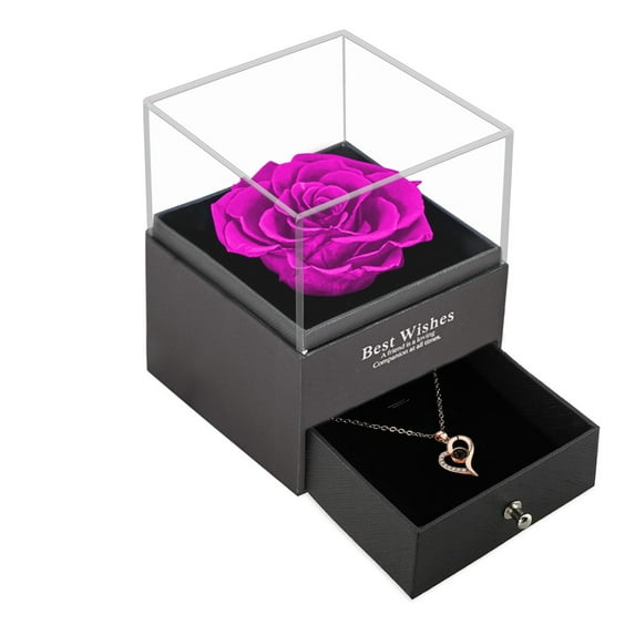 Everlasting Rose Gift Box with Necklace, Handmade Preserved Flower for Valentine'S Day Mother'S Day Anniversary Present, Everlasting Rose Gift Box Preserved Flower Jewelry Box, G Acrylic