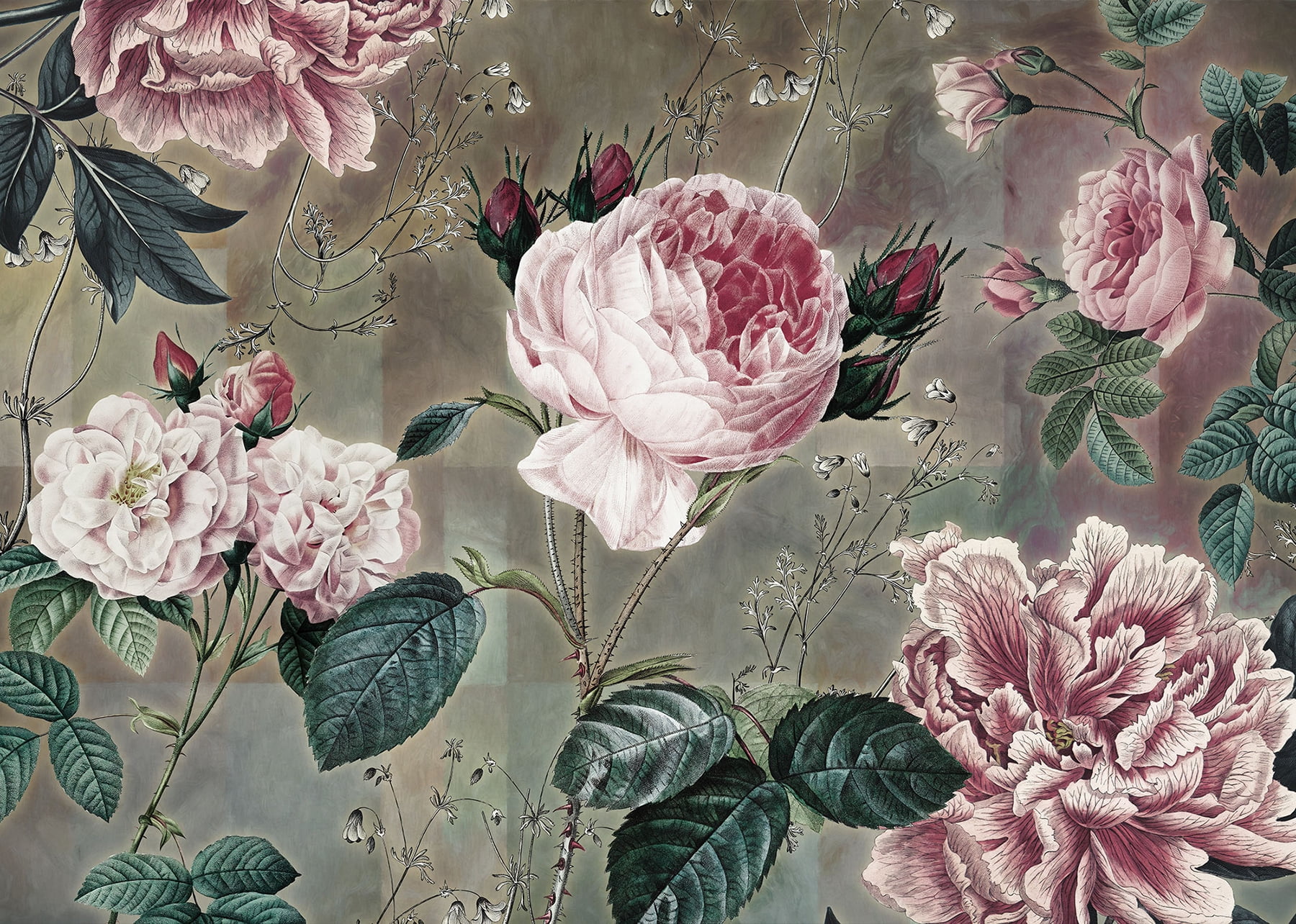 Grey Floral Non-Pasted Wall Mural for Kids Room