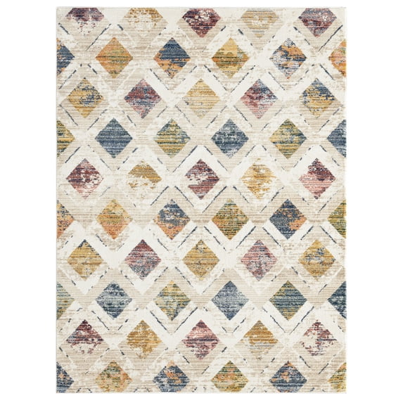 Everloom Magnolia Harmony Modern Diamond Area Rug, Beige/Blue, 5'2"x7'2"