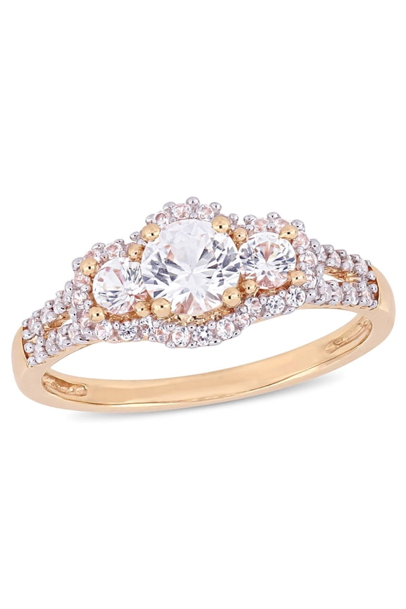 Women's Created Sapphire and Diamond 10K Rose Gold Engagement Ring