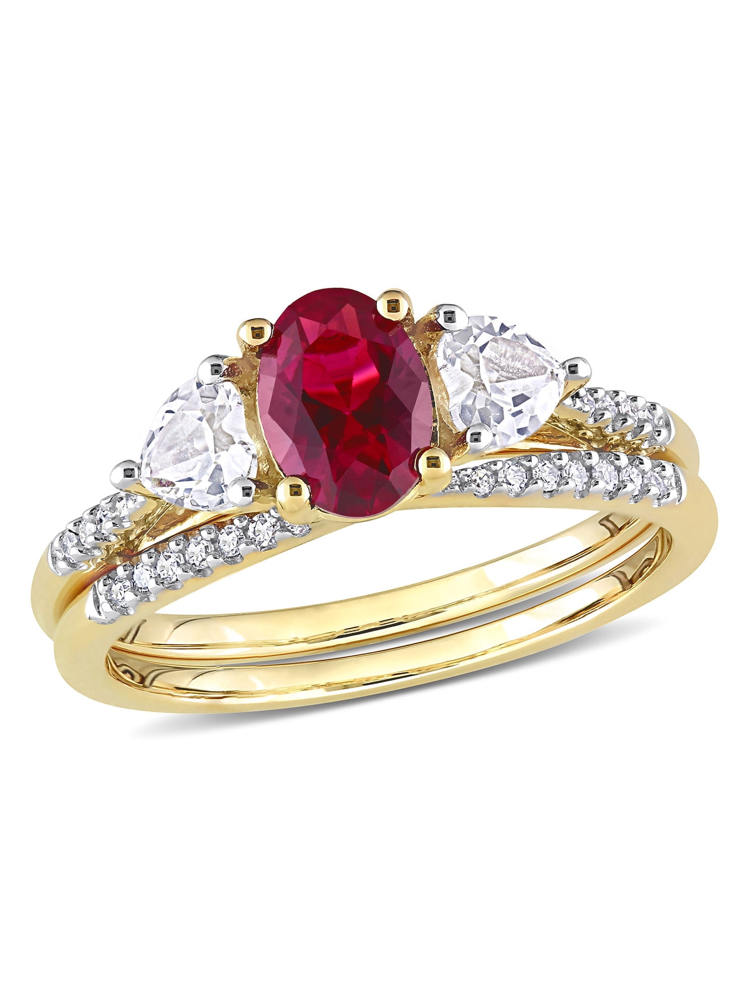 Everly Women's Created Sapphire Created Ruby 10k Yellow Gold Bridal Set
