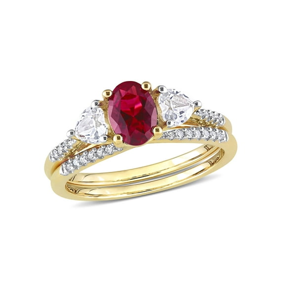 Everly Women's Created Sapphire Created Ruby 10k Yellow Gold Bridal Set