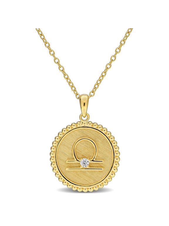 1/6ct TGW Created White Sapphire Libra Zodiac Pendant with Chain in Yellow Plated Sterling Silver
