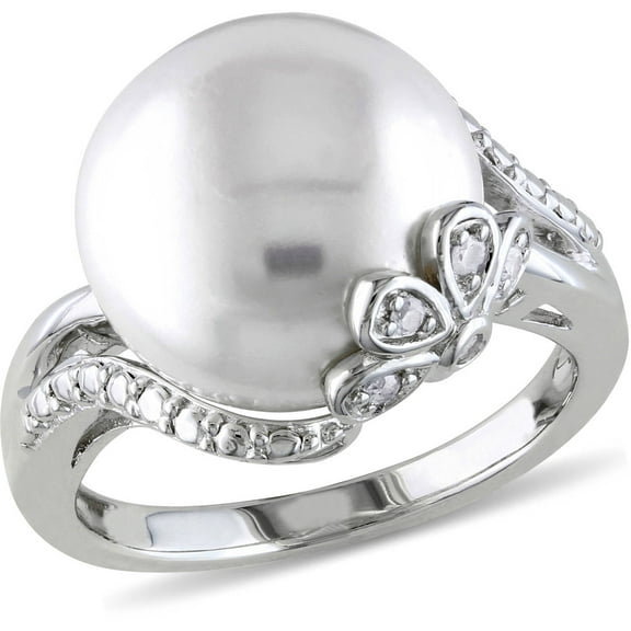 Everly Women's Cultured Pearl and Diamond Sterling Silver Ring