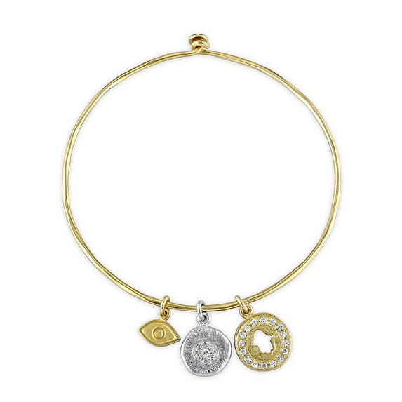 Everly 4/5 Carat T.G.W. Cubic Zirconia Two-Tone Sterling Silver Charm Bangle