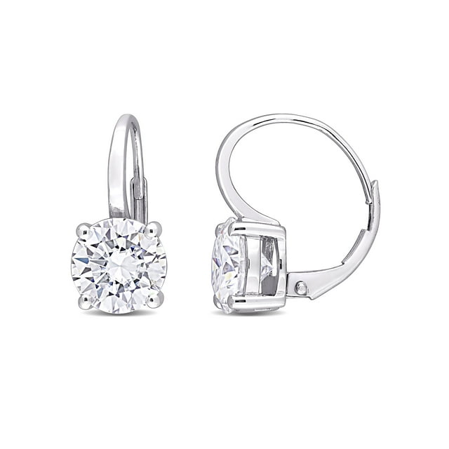 Everly 4 Carat T.G.W. Dew Created Moissanite 14kt White Gold Circular Leverback Earrings