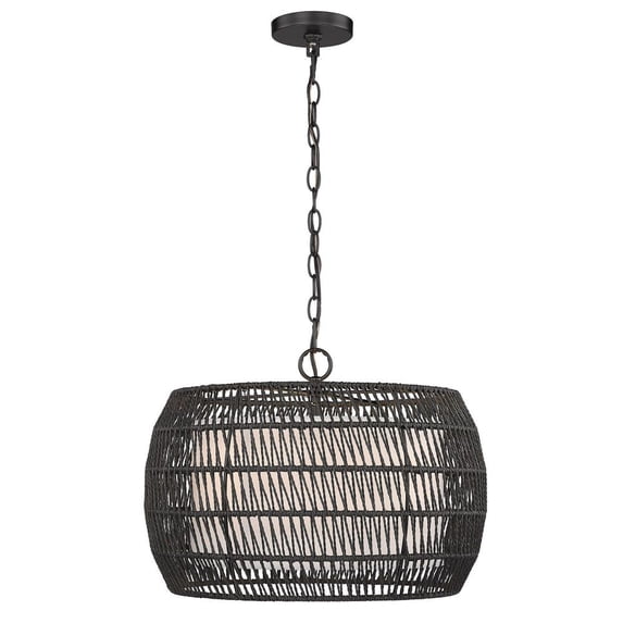Golden Lighting Everly 4-light Pendant in Matte Black and Modern Black Rattan shade
