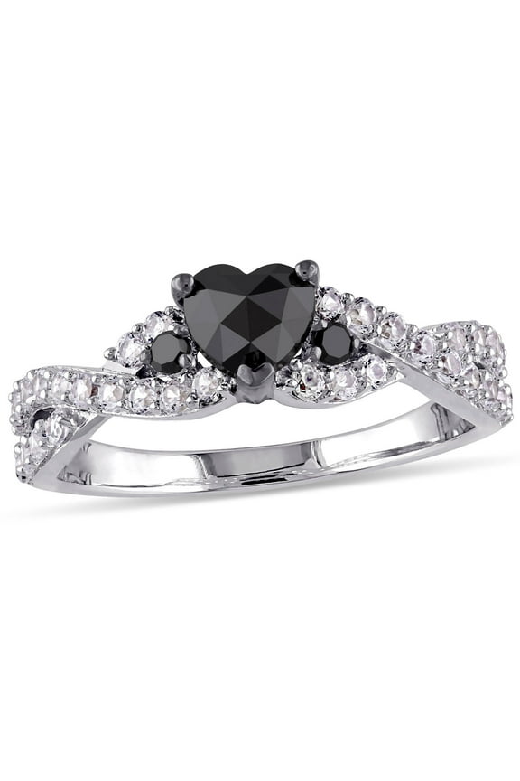 Women's Created Sapphire and Diamond Sterling Silver Engagement Ring