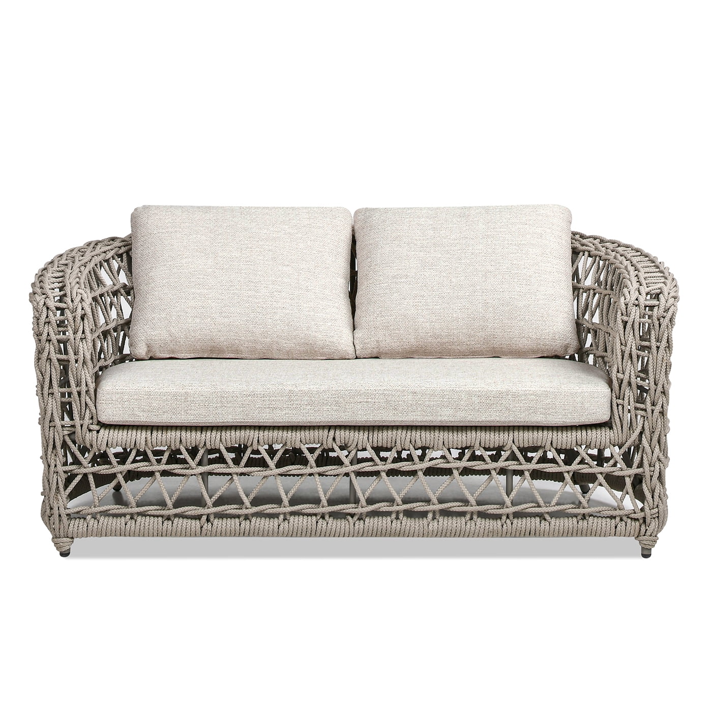 Everly 63.5" Woven Aluminum Patio Loveseat Sofa in Oat Beige