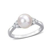 EVERLY Women's Cultured Pearl and Topaz Sterling Silver Ring