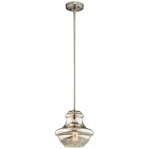 Kichler Everly 9.25" 1 Light Mini Schoolhouse Pendant Mercury Glass Brushed Nickel