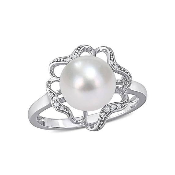Everly Women's Cultured Pearl and Diamond Sterling Silver Ring