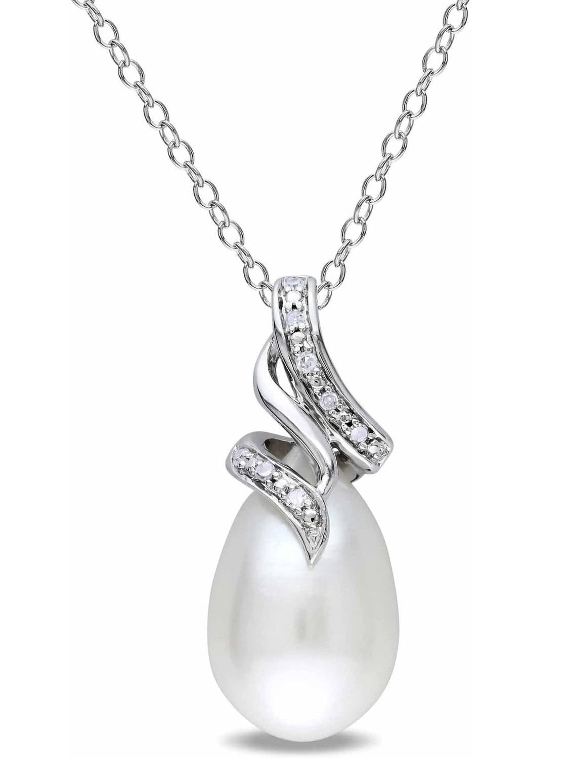 EVERLY Women's Cultured Pearl and Diamond Sterling Silver Necklace