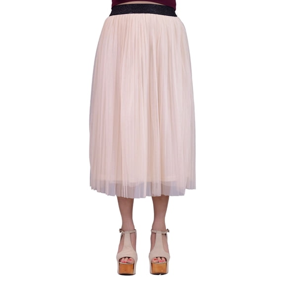 Everly Ballerina Mesh Acordian Pleated Midi Skirt With Glittery Waist Band