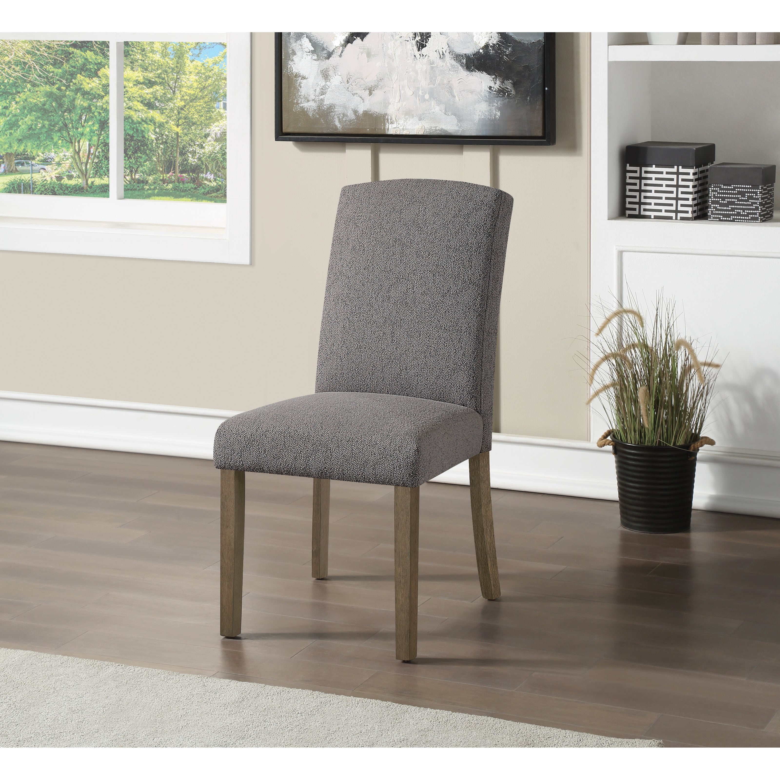 Everly Dining Chair 2 Pack in Charcoal Fabric with Gray Washed Legs