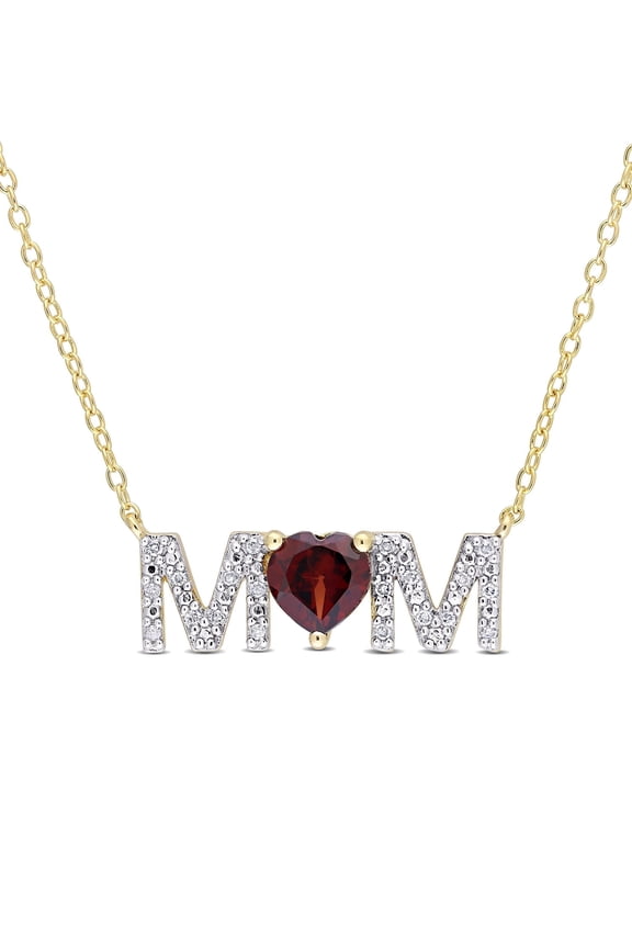 Women's .8CT TGW Garnet and Diamond Sterling Silver Heart Necklace