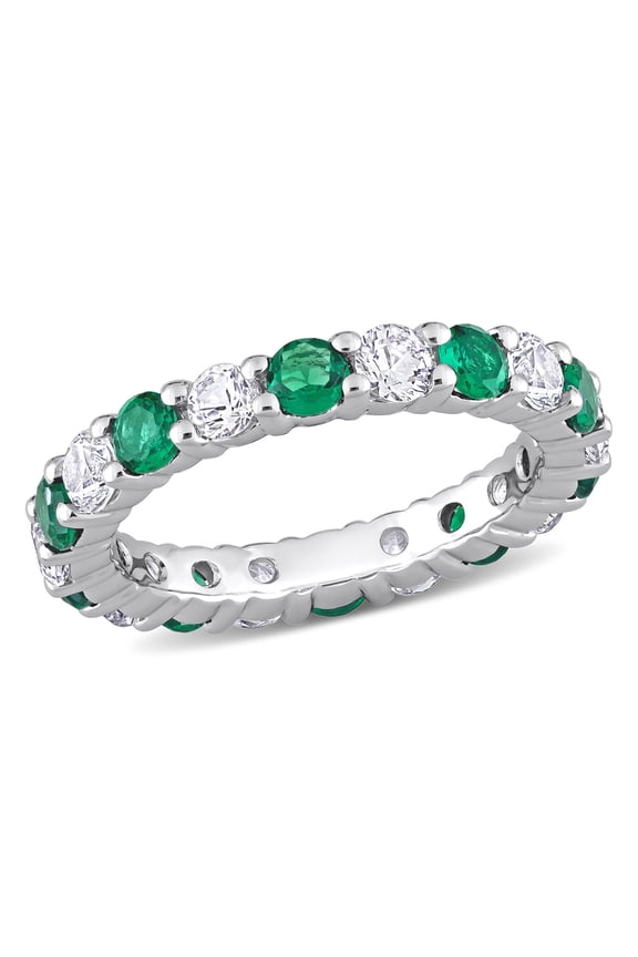 Women's Emerald and Created Sapphire Sterling Silver Ring