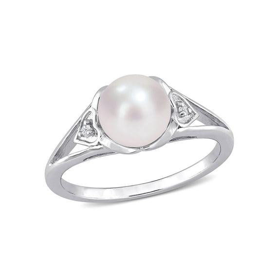 Everly Women's Cultured Pearl and Diamond Sterling Silver Ring