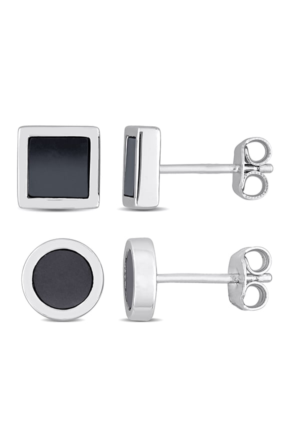 Men's 1 5/8ct TGW Hematite Sterling Silver Square and Round Stud Earrings Set
