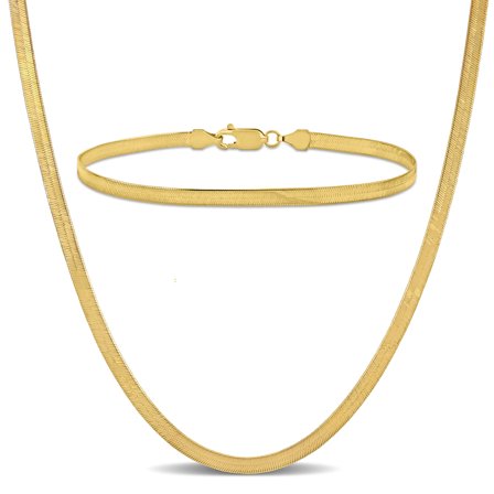 Everly Men's 10kt Yellow Gold 3.5mm Flex Herringbone Chain Necklace & Bracelet Set - 20 in + 9 in