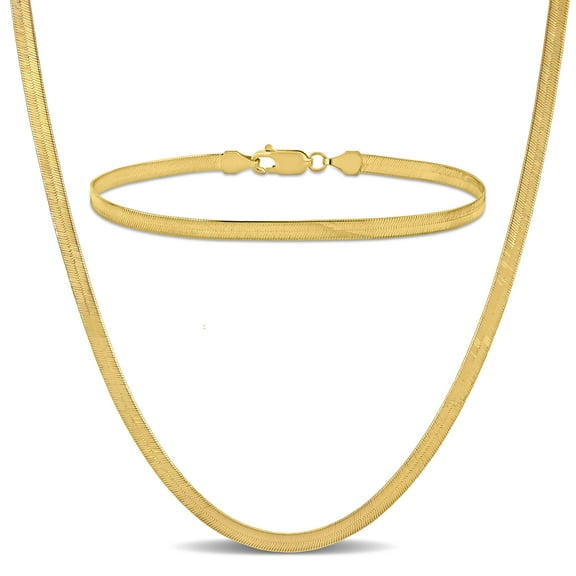 Everly Men's 10kt Yellow Gold 3.5mm Flex Herringbone Chain Necklace & Bracelet Set - 24 in + 9 in