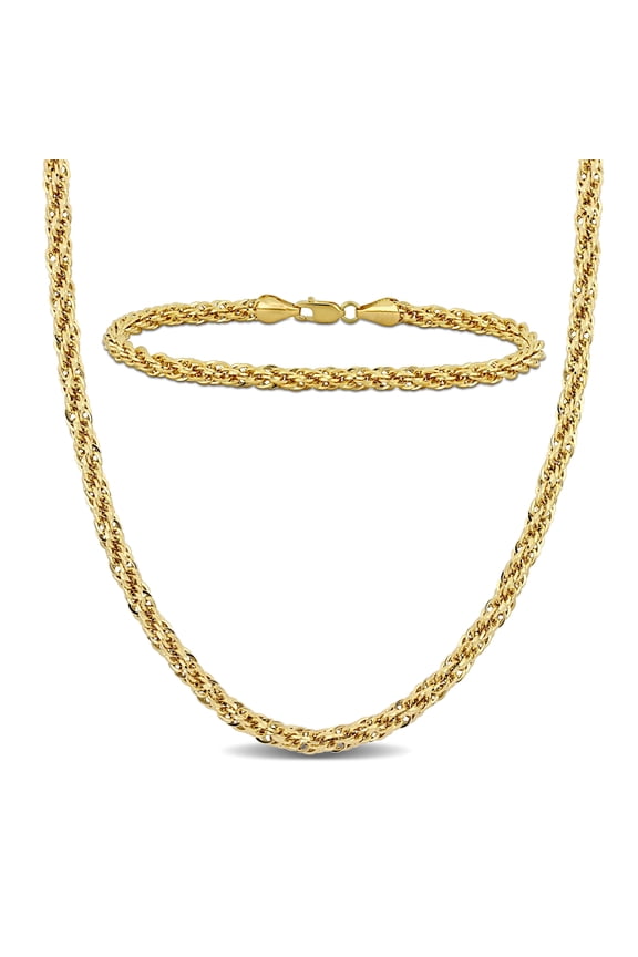 Men's 14kt Yellow Gold 4mm Infinity Rope Chain Bracelet and Necklace Set - 9 in + 20 in