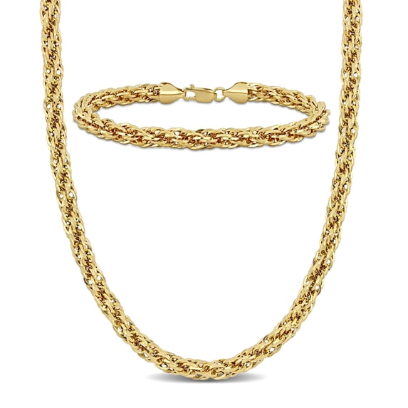 Everly Men's 14kt Yellow Gold 6mm Infinity Rope Chain Bracelet and Necklace Set - 9 in + 22 in