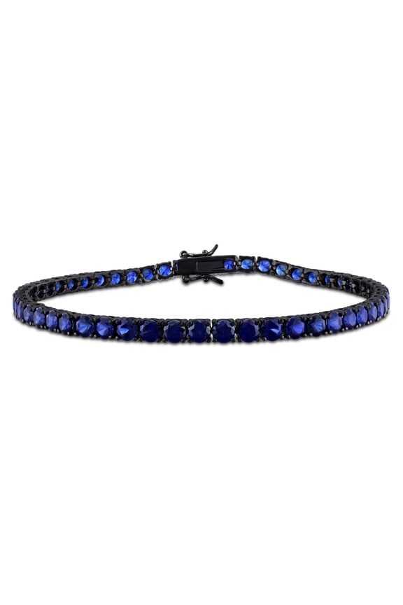 Women's 17ct Created Blue & Black Sapphire Black Rhodium Sterling Silver Men's Tennis Bracelet