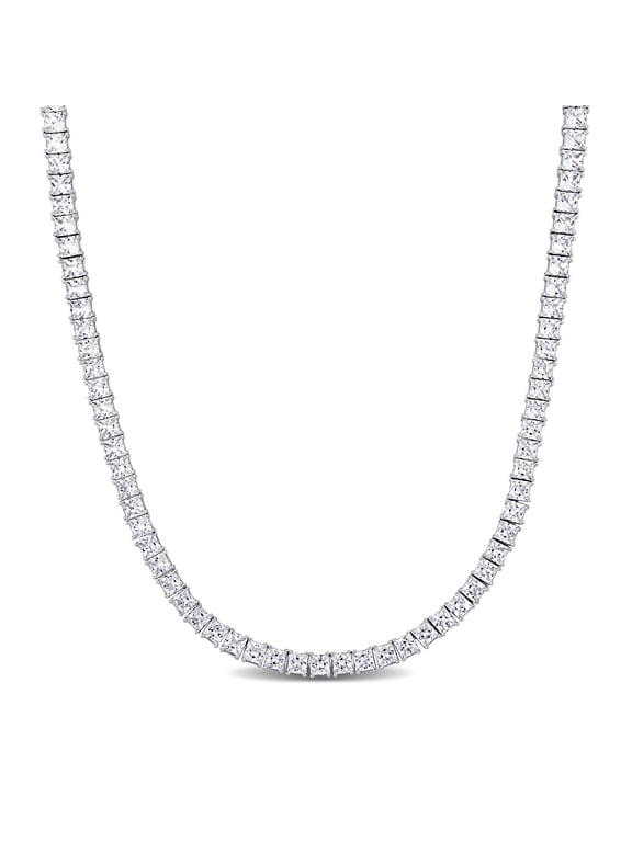Men's 44 CT TGW Created Sapphire Sterling Silver Tennis Necklace