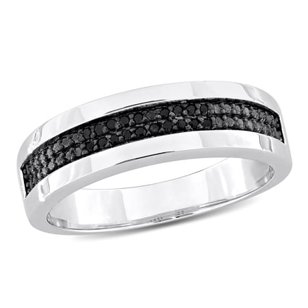 Everly Men's 1/10 CT TW Black Diamond Sterling Silver Wedding Ring