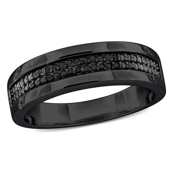 Everly Men's Black Diamond Black Rhodium Plated Sterling Silver Wedding Ring