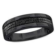 Everly Mens 1/10 CT TW Black Diamond Black Rhodium Plated Sterling Silver Wedding Ring