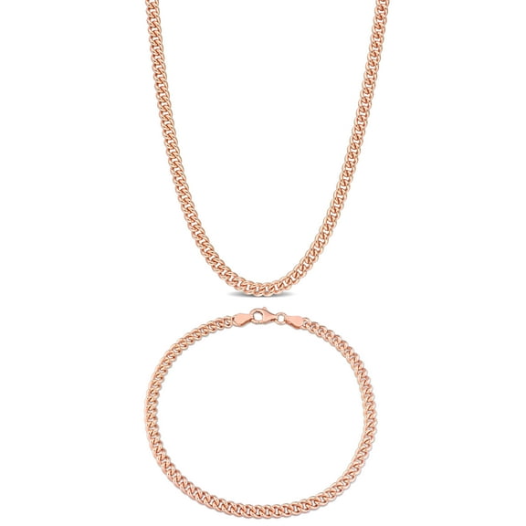 Everly Men's Rose Silver 4.4mm Curb Link Chain Necklace and Bracelet Set - 20 in + 9 in