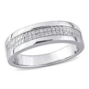 Everly Men's Round-Cut 1/2 CT T.W. Diamond Studded Sterling Silver Comfortable Wedding Band with Pave Setting (G-H, I2-I3)